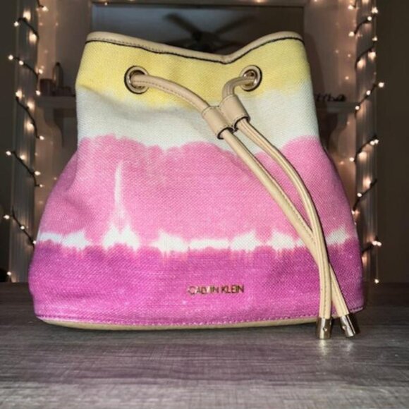 Calvin Klein Womens Gabrianna Novelty Bucket Shoulder Bag Muticolor Tie-die Pink - Picture 2 of 8